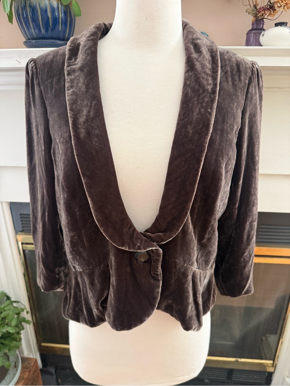 Women's Velvet Shawl Collar Jacket - Brown Taupe Blazer size 14